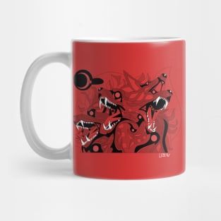 crimson in blood cadejo hell hound of cerberus dogs ecopop in flames art Mug